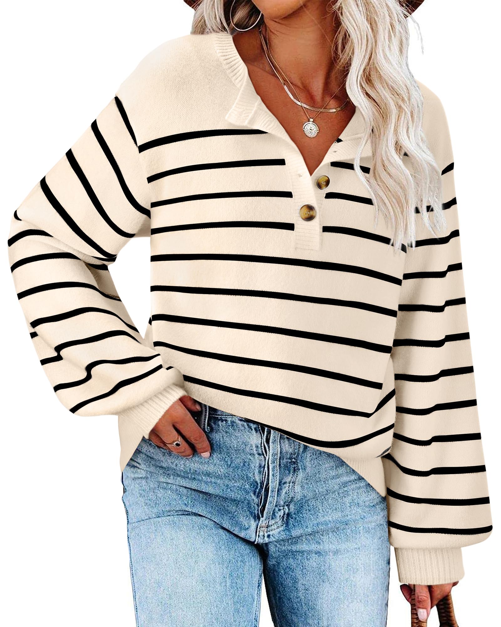 Youtalia Suéteres Casuales para Mujer: Suéter a Rayas para Mujer - Suéter con Cuello Redondo para Mujer - Suéter de Mujer tipo Pulóver XXL Albaricoque