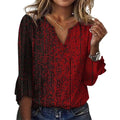 Blusas para de Otoño de Manga 3/4, Corte Étnico y Cuello en V con Mangas con Volantes, Camisetas Boho Sueltas en Tallas Grandes, Estampado Floral de Moda 2025