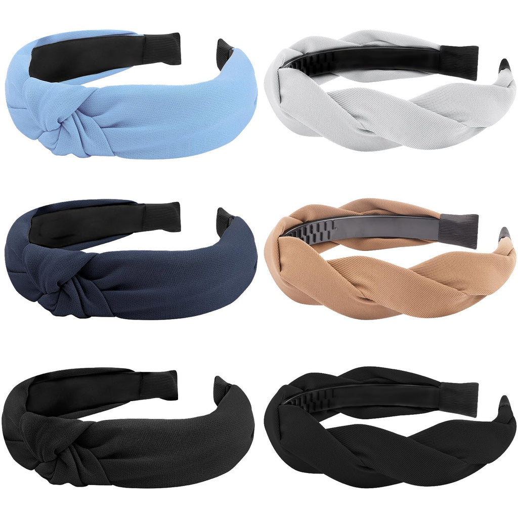 Diadema Nudo Tihebax para Mujer, Diademas Trenzadas, Pack de 6, Antideslizantes, Moda Elegante en Colores Azul, Marrón y Negro